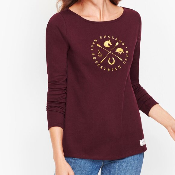Talbots Tops - Talbots Authentic Tee Equestrian Club Dark Burgundy/Gold Size Small